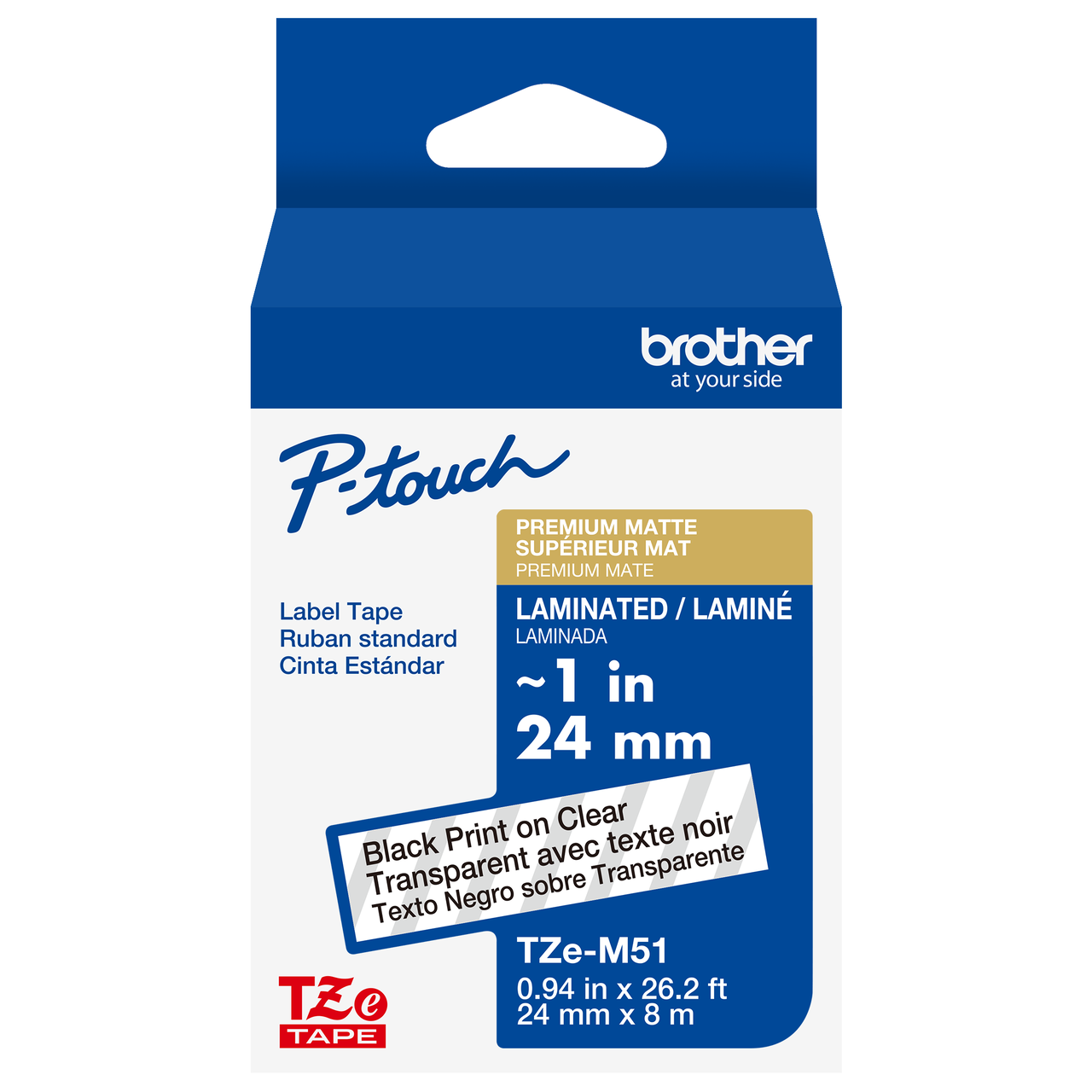 Brother TZe-M51 1 Black On Premium Matte Clear P-touch Tape - 24mm