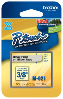 Brother M921 Black on Silver P-touch Label Maker Tape, 9mm M-921