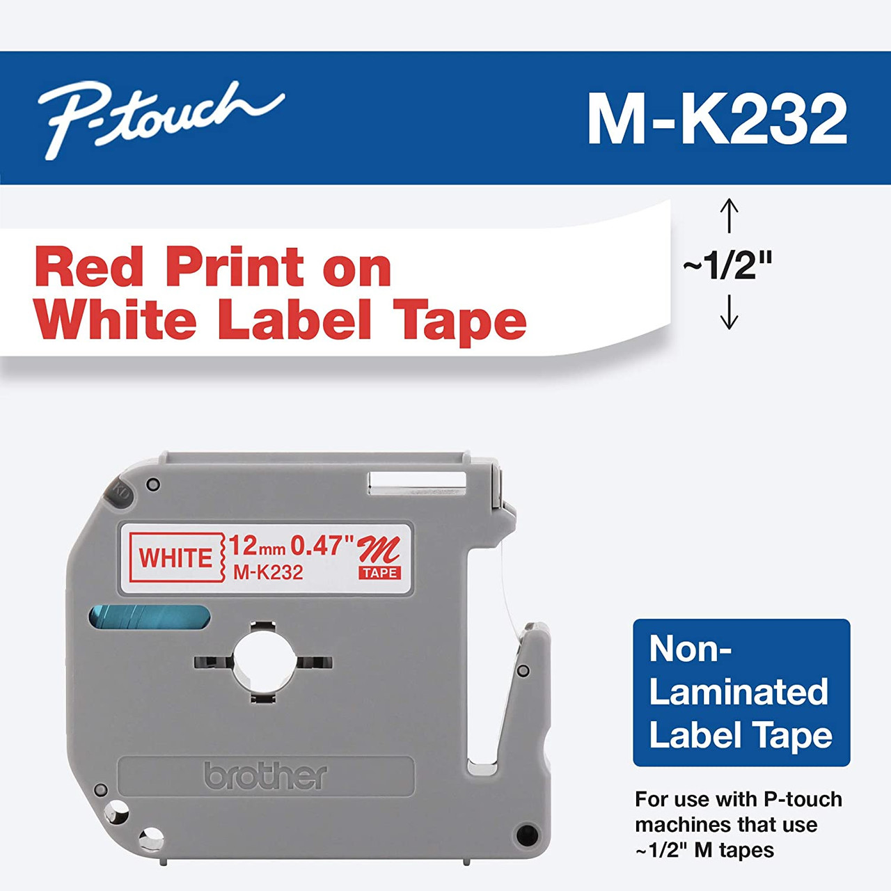 Brother MK232 Red on White P-touch Label Maker Tape, MK-232
