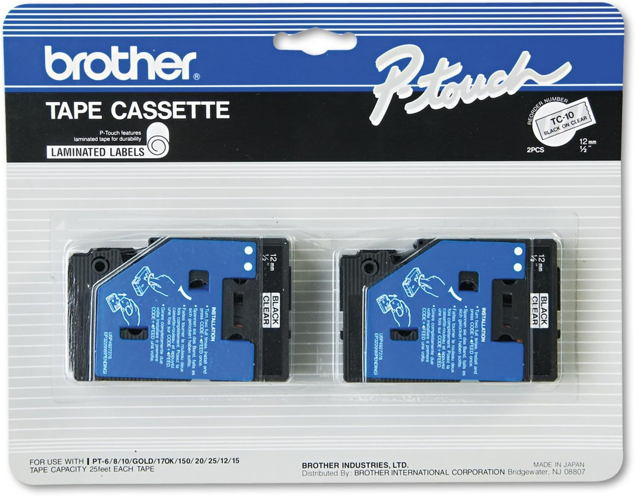Brother TC-10 P-touch Tape - Black on Clear | High-Quality TC10