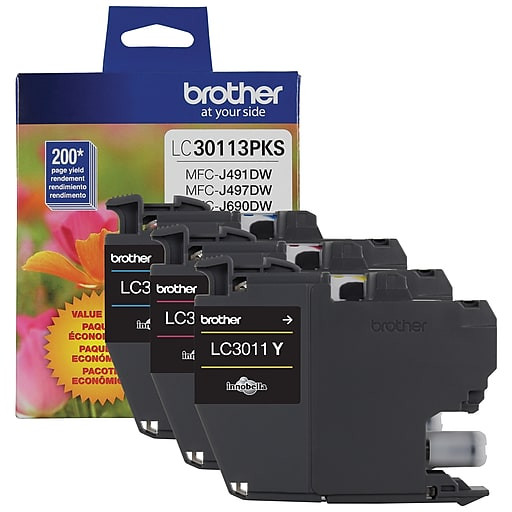 Brother LC30113PKS Inkjet Cartridge 3-Pack Cyan, Magenta Yellow