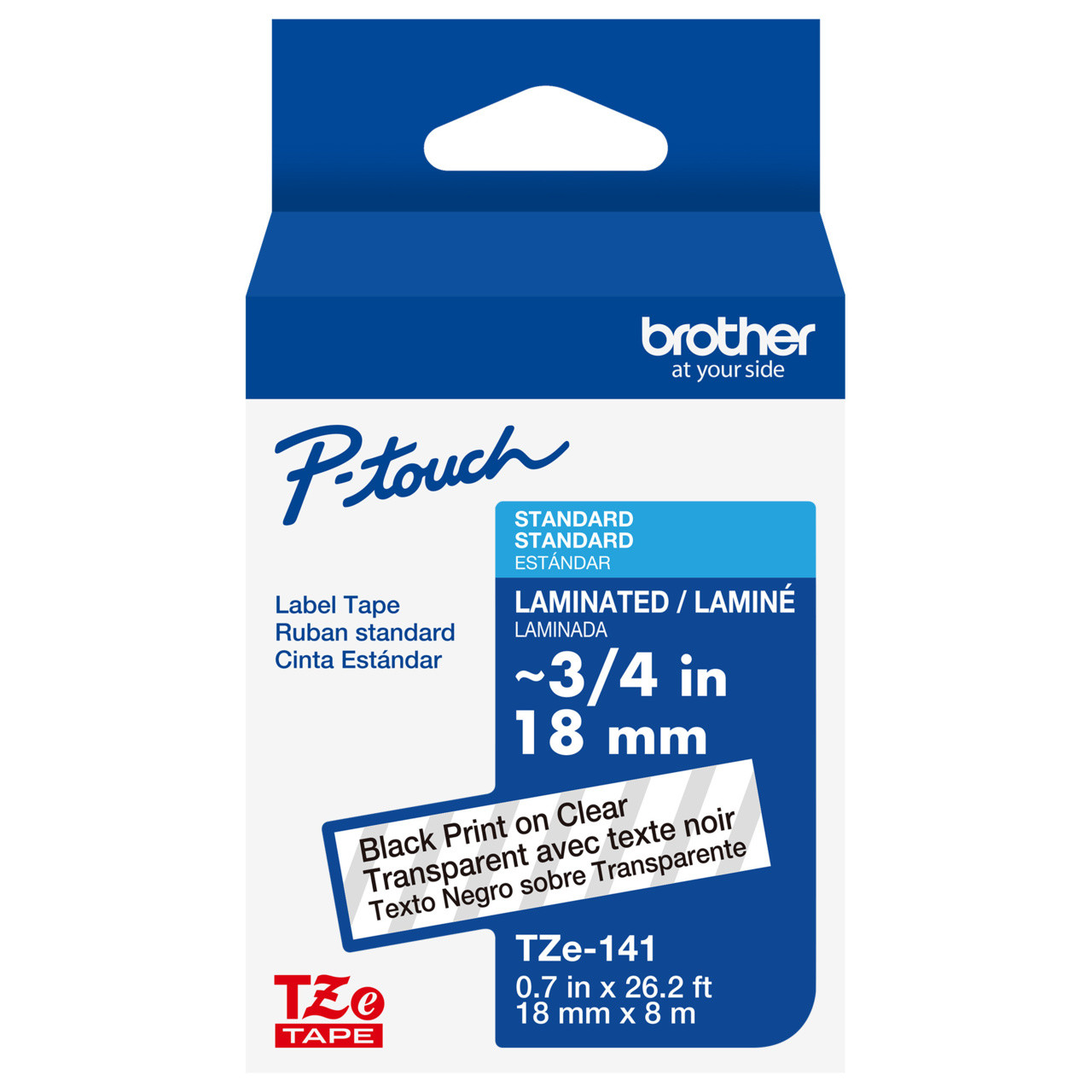Brother TZe-141 3/4 Black on Clear P-touch Tape - 0.7 18mm TZ141