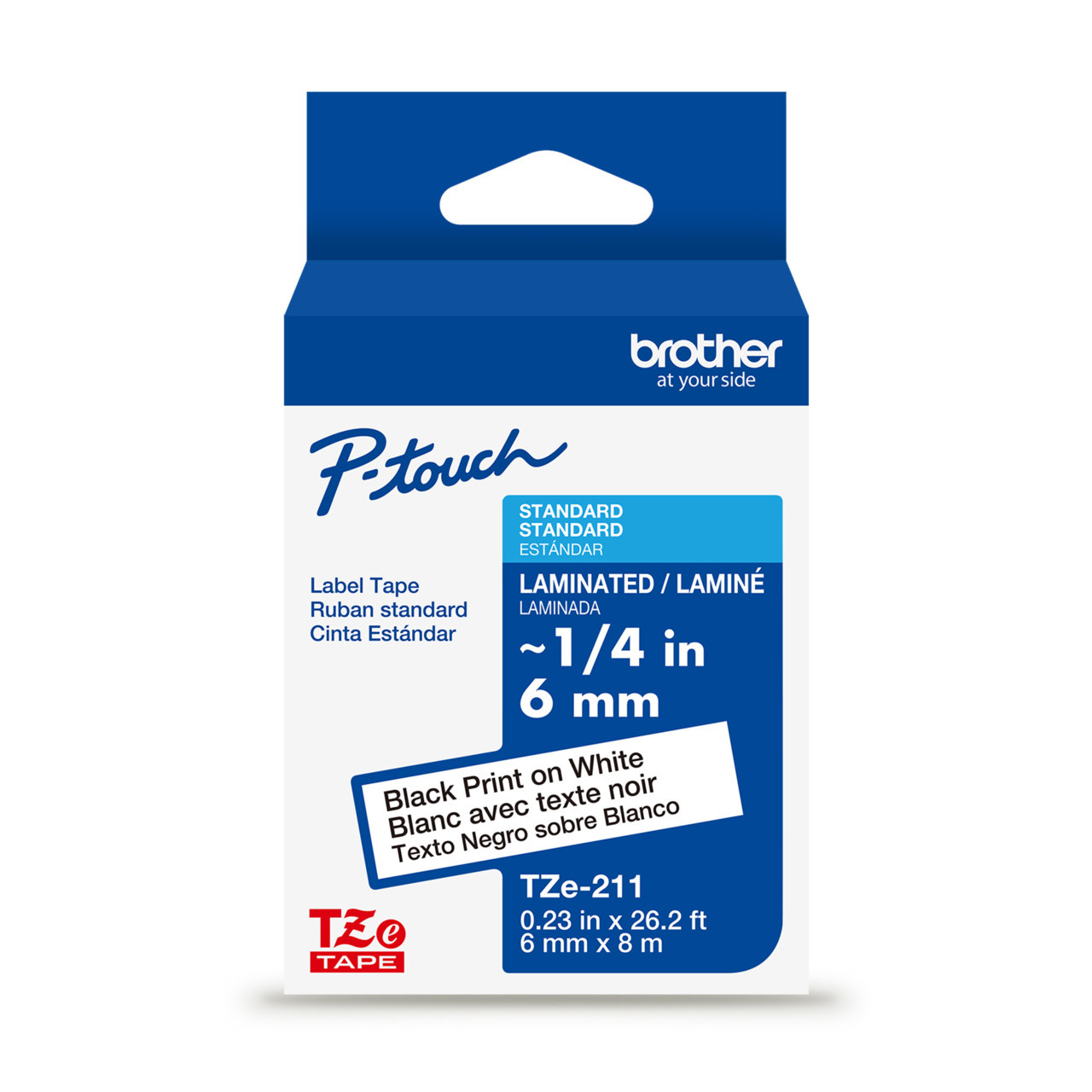 Brother TZe-211 P-touch Tape Black on White 1/4 (0.23 6mm) TZ211