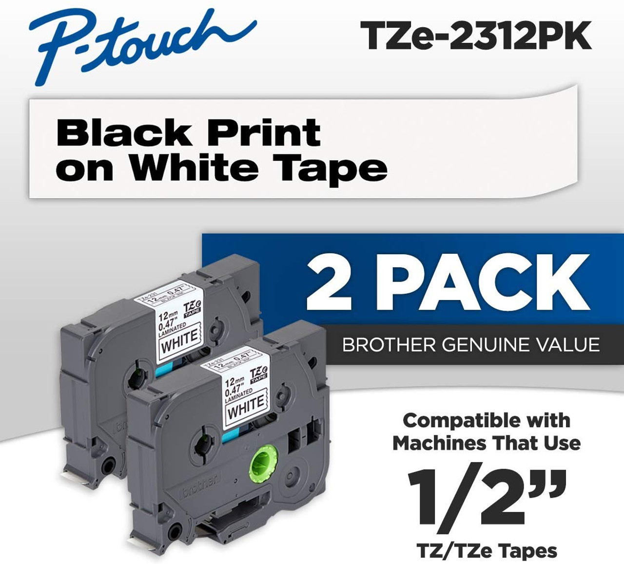 Brother TZe231-2PK Black on White P-touch Tapes (0.47 12mm