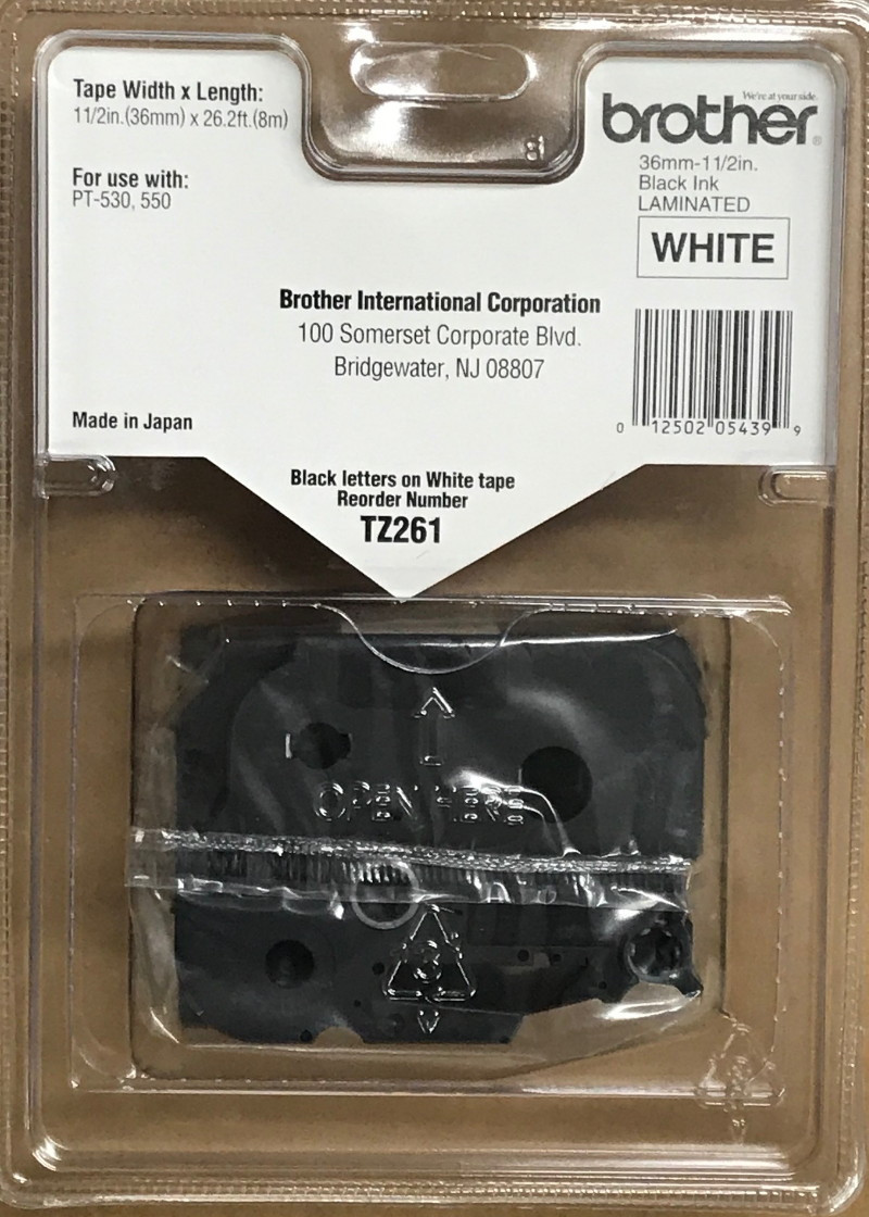 Brother TZ-261 1.5 Black On White P-touch Tape - 36mm TZ261