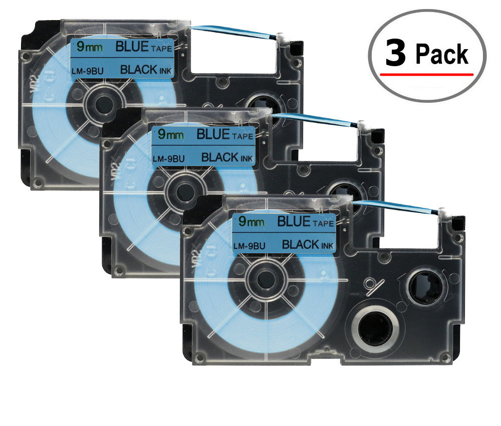 Compatible XR-9BU 3/8 Black on Blue Tape Cassette, 3/Pack