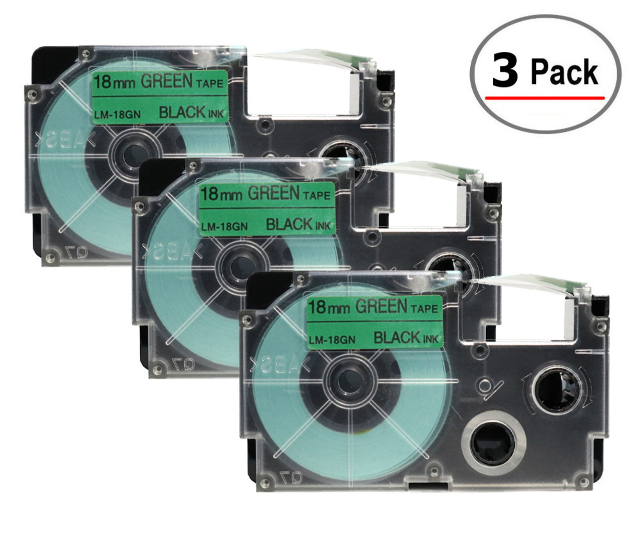 Compatible XR-18GN 3/4 In Black on Green Tape Cassette, 3/Pack