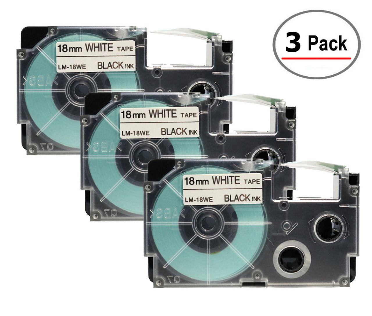 Compatible XR-18WE 3/4 In Black on White Tape Cassette, 3/Pack