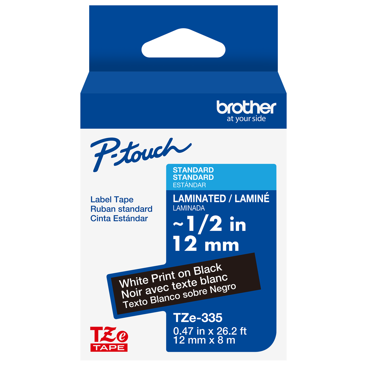 n Brother TZe-335 1/2 White on Black P-touch Tape (0.47 12mm TZ-335)