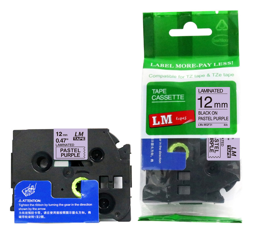 LM Tape LMeMQF31 Compatible 1/2 Black On Pastel Purple P-touch