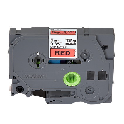 Brother TZe-421 3/8 Black on Red P-touch Tape TZ-421 - 9mm