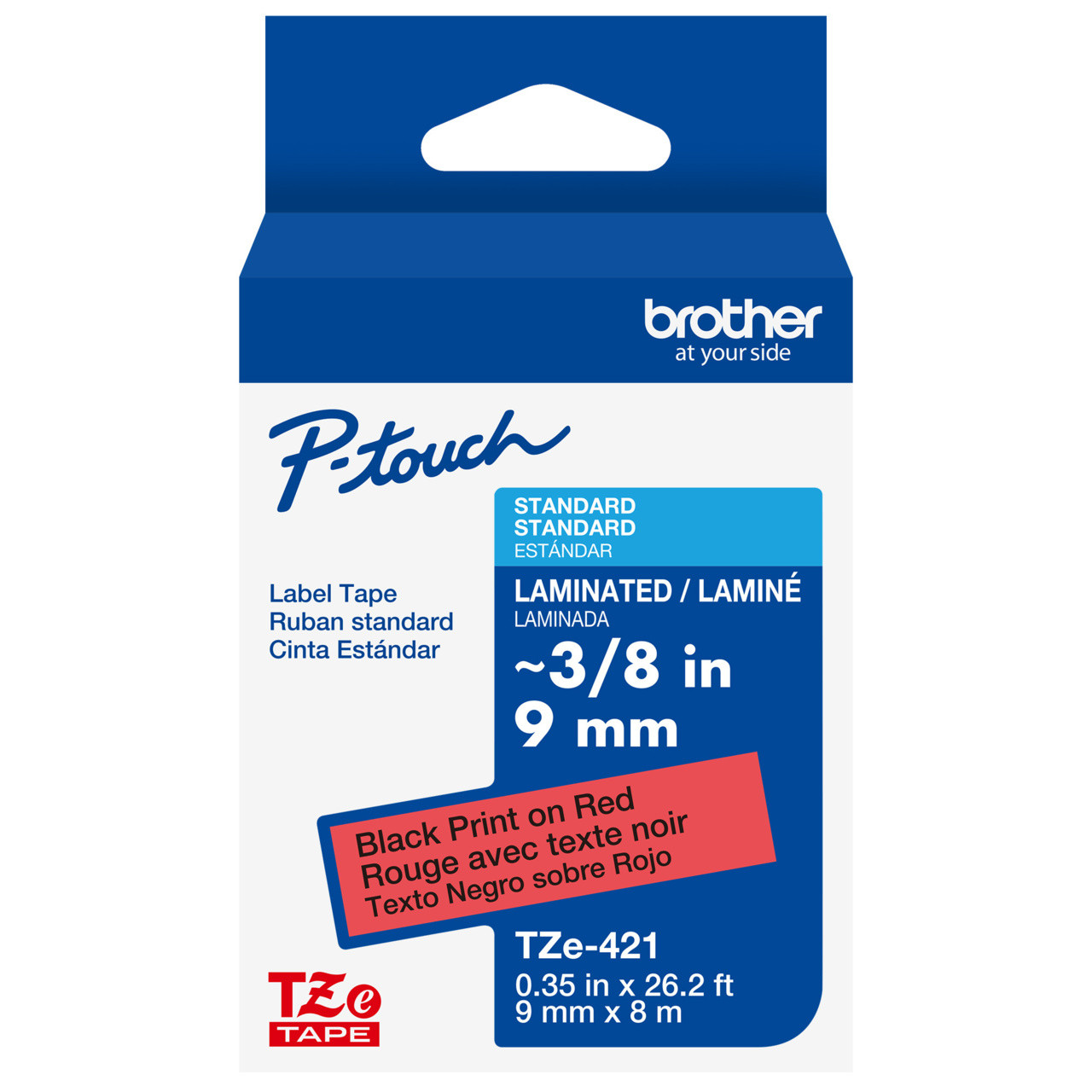 Brother TZe-421 3/8 Black on Red P-touch Tape TZ-421 - 9mm