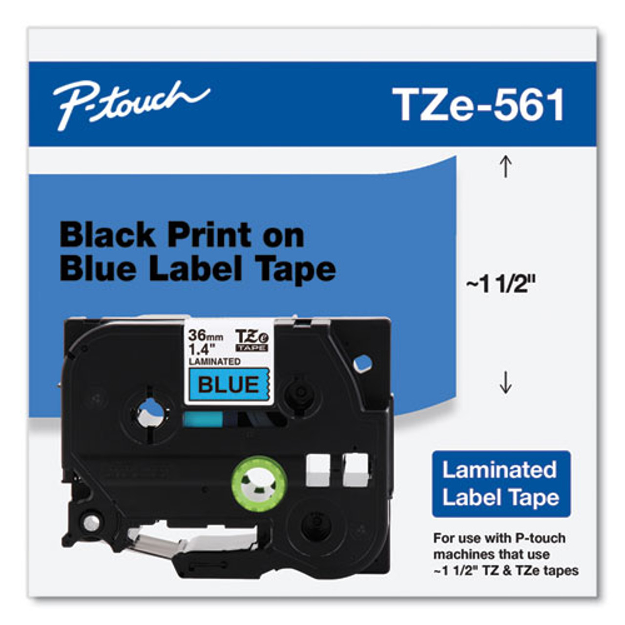 Brother TZe-561 1.5 Black On Blue P-touch Tape - 36mm TZe561cs