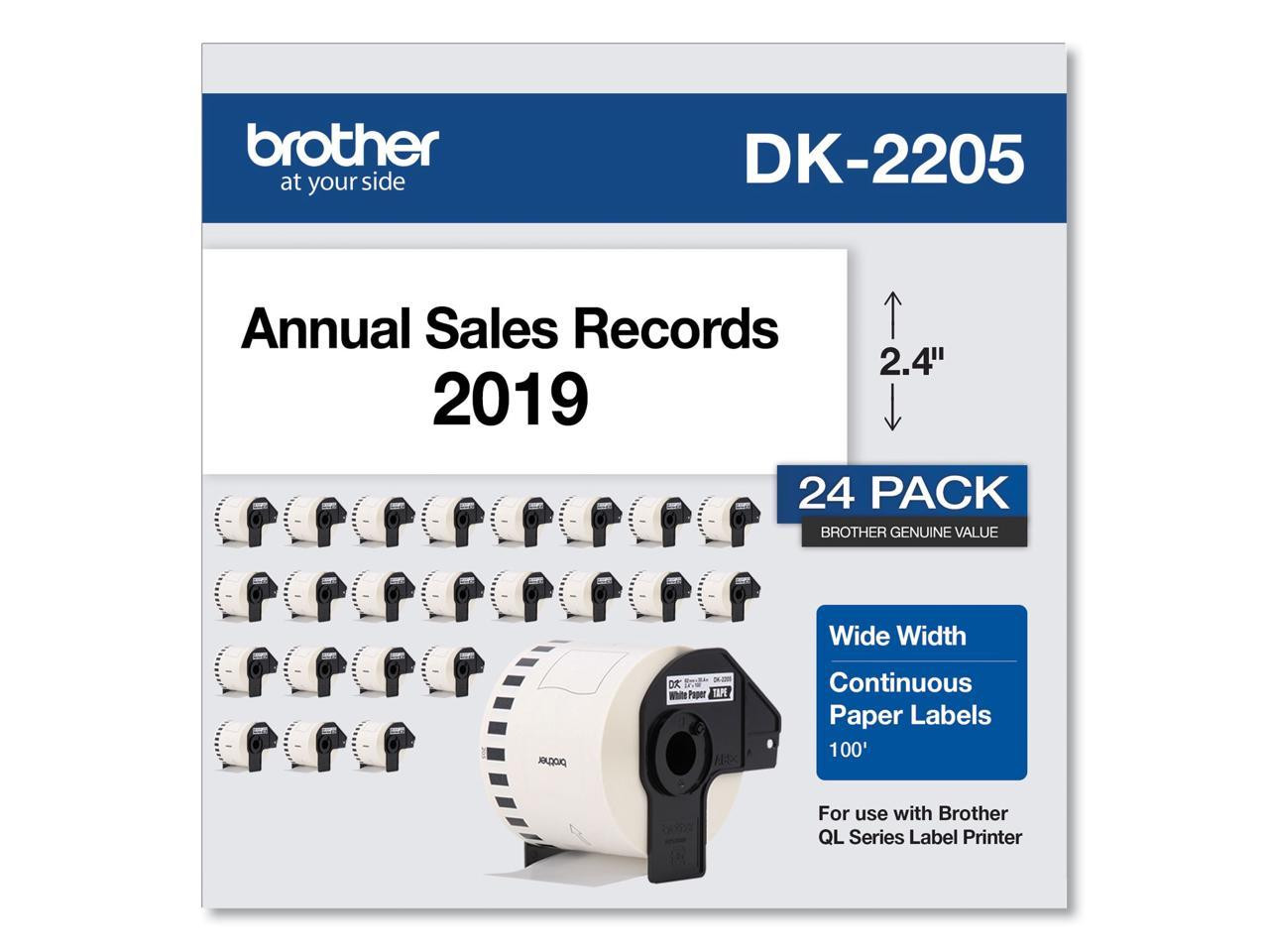 ペーターテープ　24本 Brother DK2205 24 Pack Continuous Length White Paper Tape
