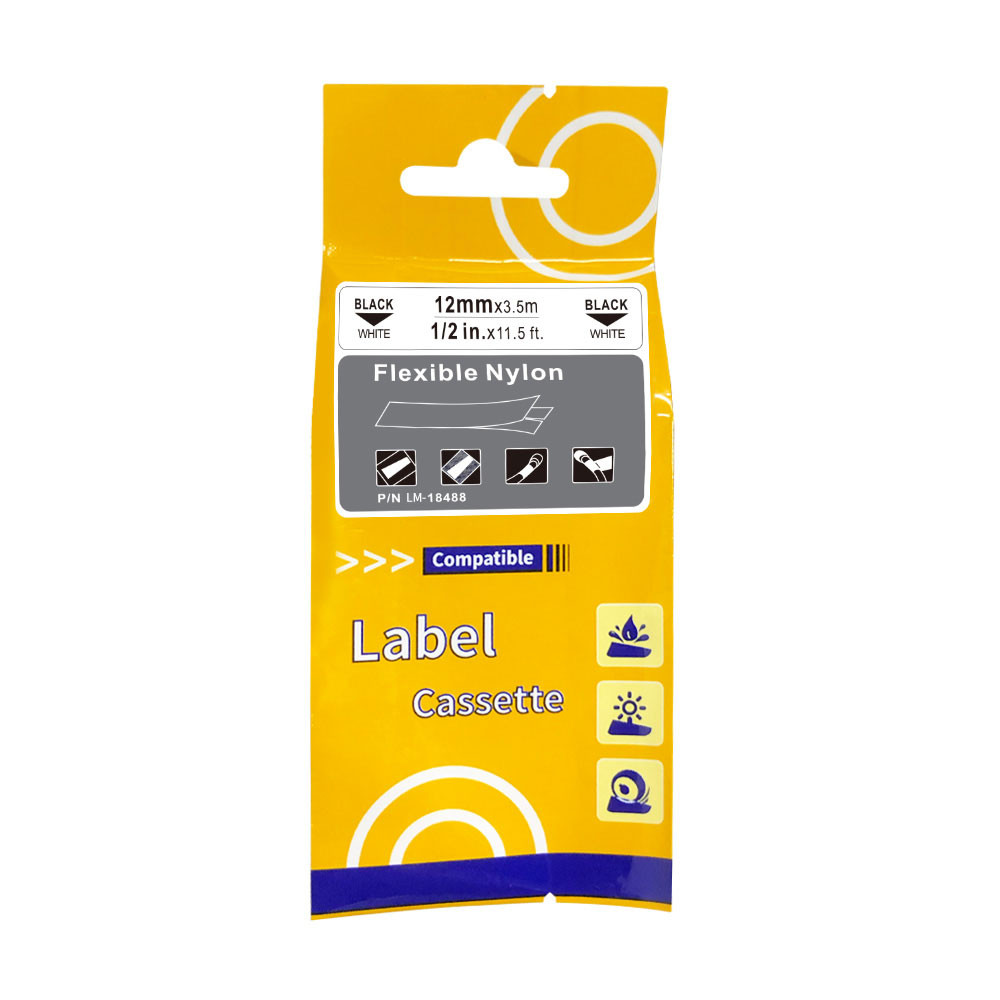 LM Tapes LM-18488 Black on White Flexible Nylon Labels