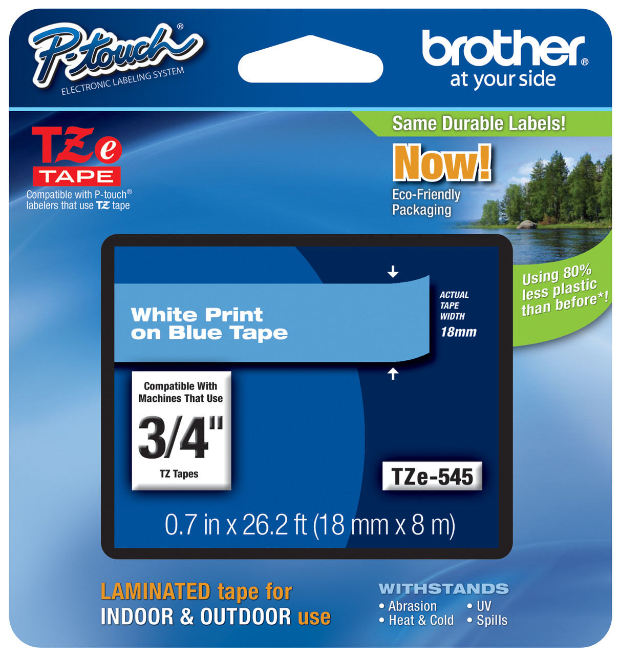 Brother TZe-545 3/4 White On Blue P-touch Tape - 0.7 18mm TZ545