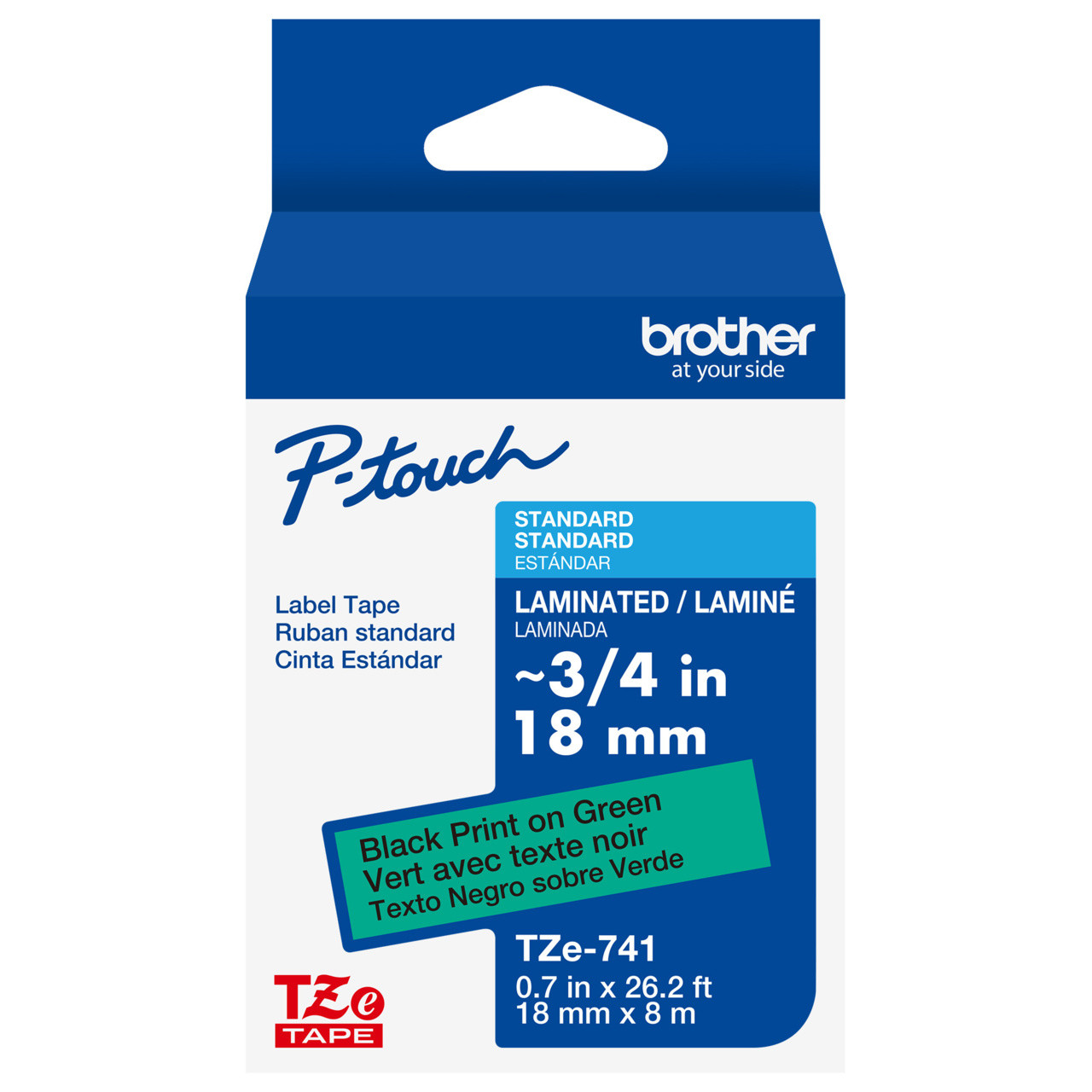 Brother TZe-741 3/4 Black On Green P-touch Tape - 0.7 18mm TZ741