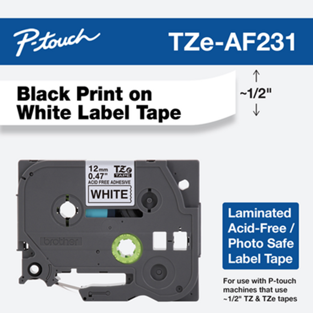 Brother TZe-AF231 1/2 Acid Free Label P-Touch Tape - 12mm TZAF231