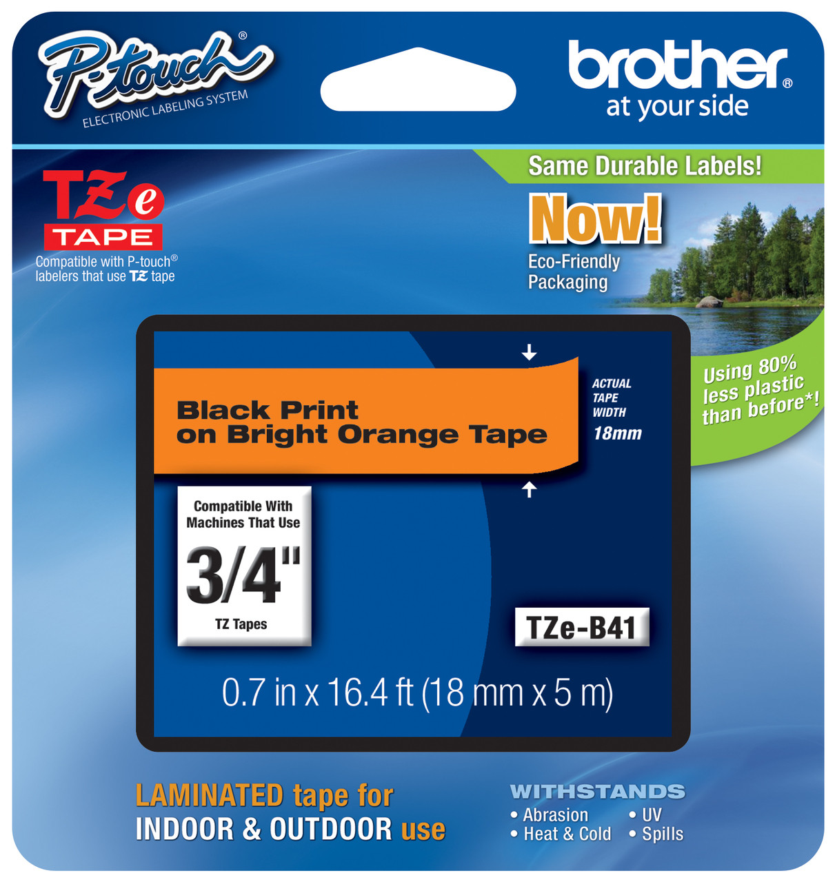 Brother TZe-B41 Étiquette de bande, 18mm (0,7 ), noir sur orange  fluorescent, compatible