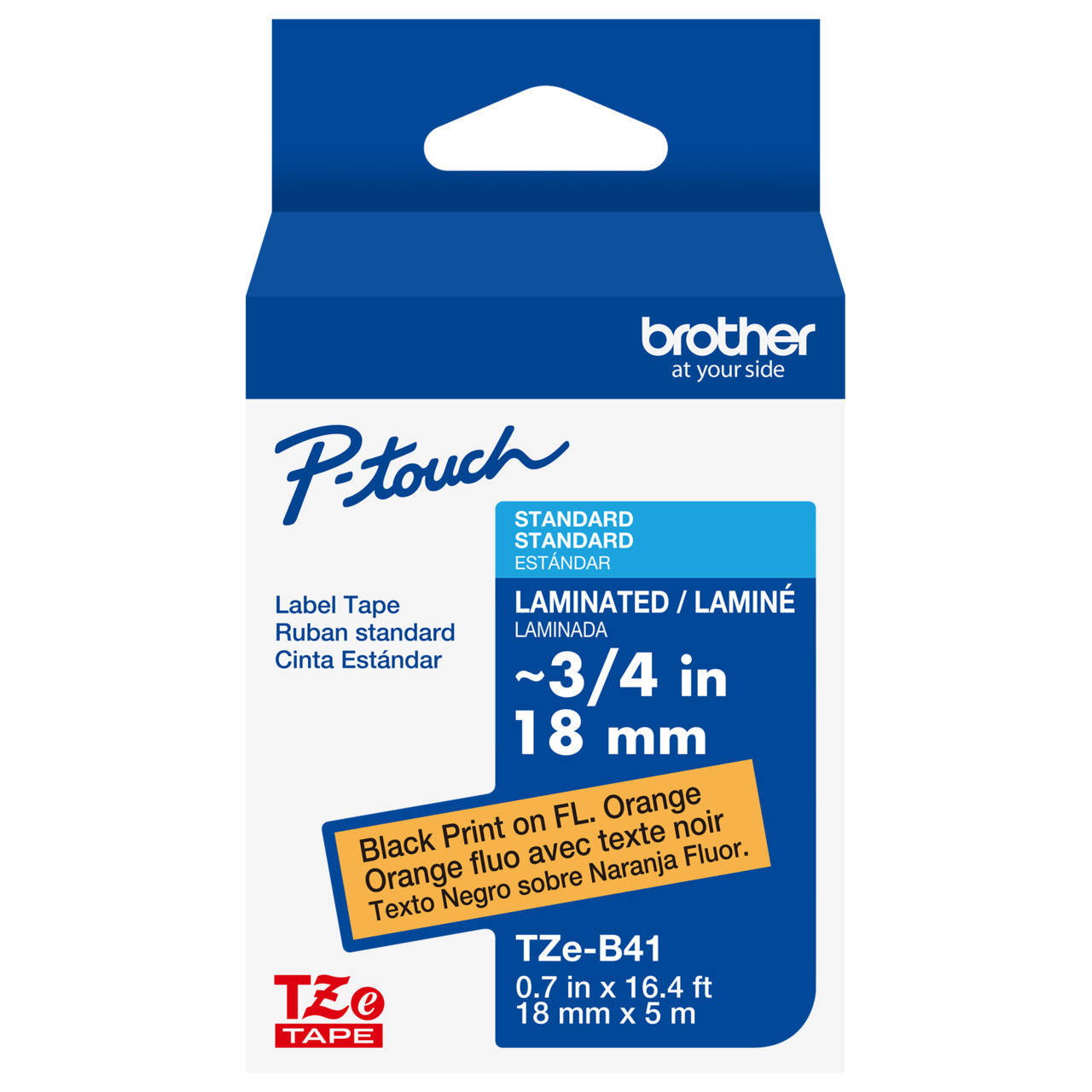 Brother TZe-B41 3/4 Black On Bright Orange P-touch Tape - 0.7 18mm
