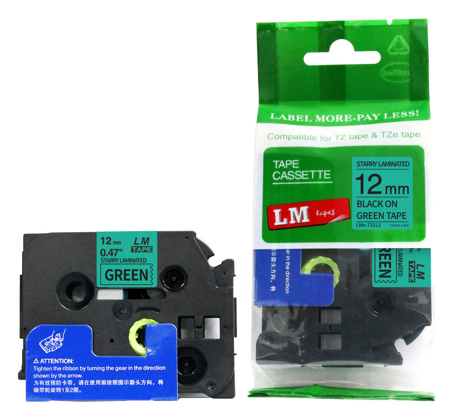 LM Tape Compatible 1/2 Black On Starry Green P-touch Tape, 12mm
