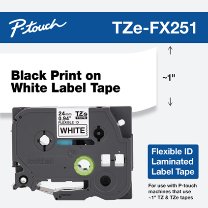 Brother TZe-FX251 1 Black On White Flexible Tape - 24mm TZFX251