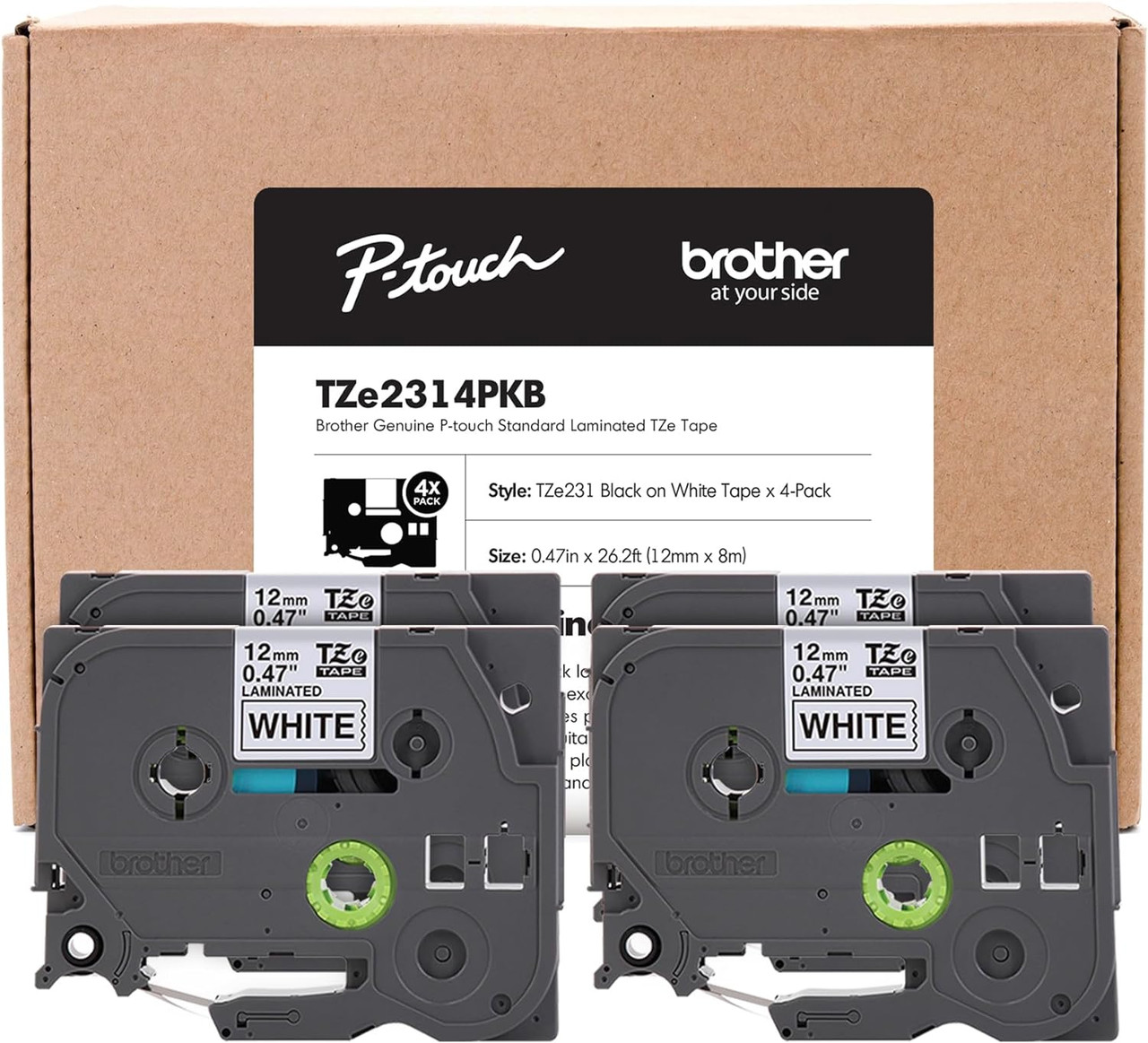 Ｔページ4本セット Brother TZe231-4PKB Black on White P-touch Tapes (0.47 12mm