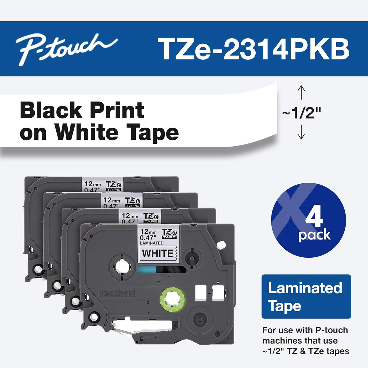 Ｔページ4本セット Brother TZe231-4PKB Black on White P-touch Tapes (0.47 12mm