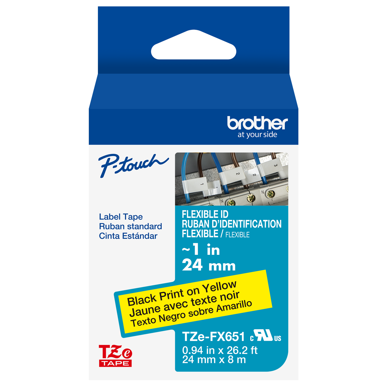 Brother TZe-FX651 1 Black On Yellow Flexible Tape - 24mm TZFX651