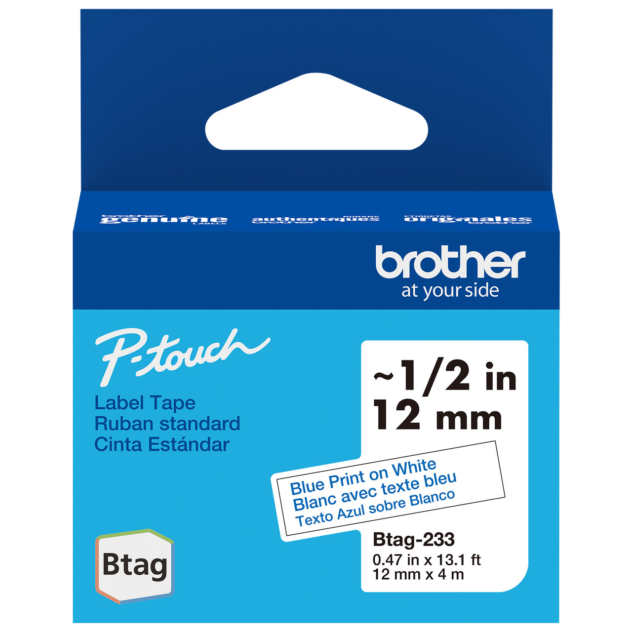 Brother Btag233 Blue on White Label Tape – 12mm | PtouchDirect