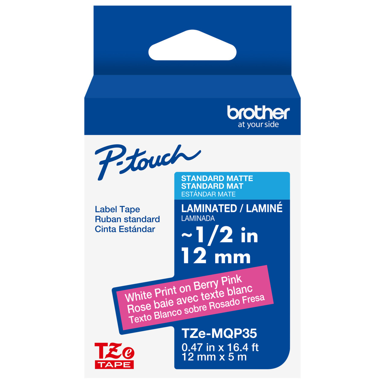Brother TZe-MQP35 1/2 White on Berry Pink P-Touch Tape (0.47 12mm