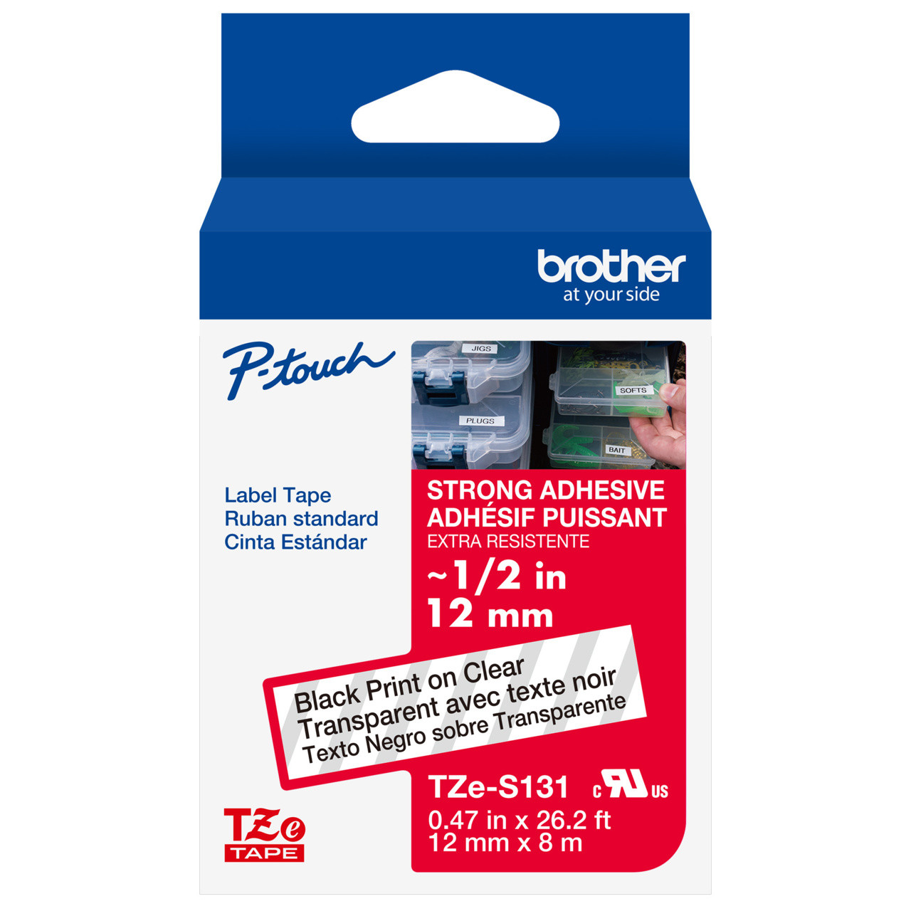 Brother TZe-S131 1/2 Black On Clear Extra Strength Tape - 12mm TZS131