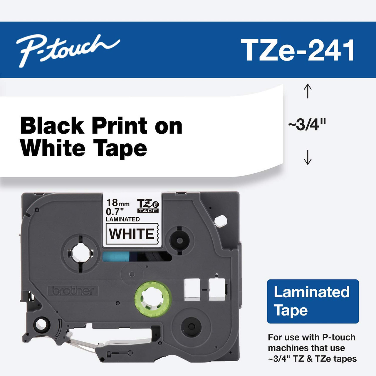 Brother TZe-241S Sample Tape | 18mm Black on White P-touch Label