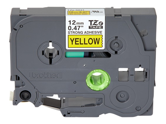 Brother TZe-S631 1/2 Black on Yellow Extra Strength Tape - 12mm TZS631