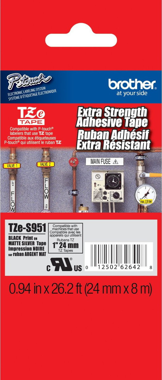 Brother TZe-S951 1 Black on Matte Silver Extra Strength Tape