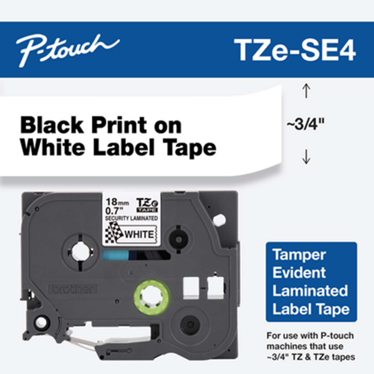 Brother TZe-SE4 3/4 In. Black On White Security P-touch Tape