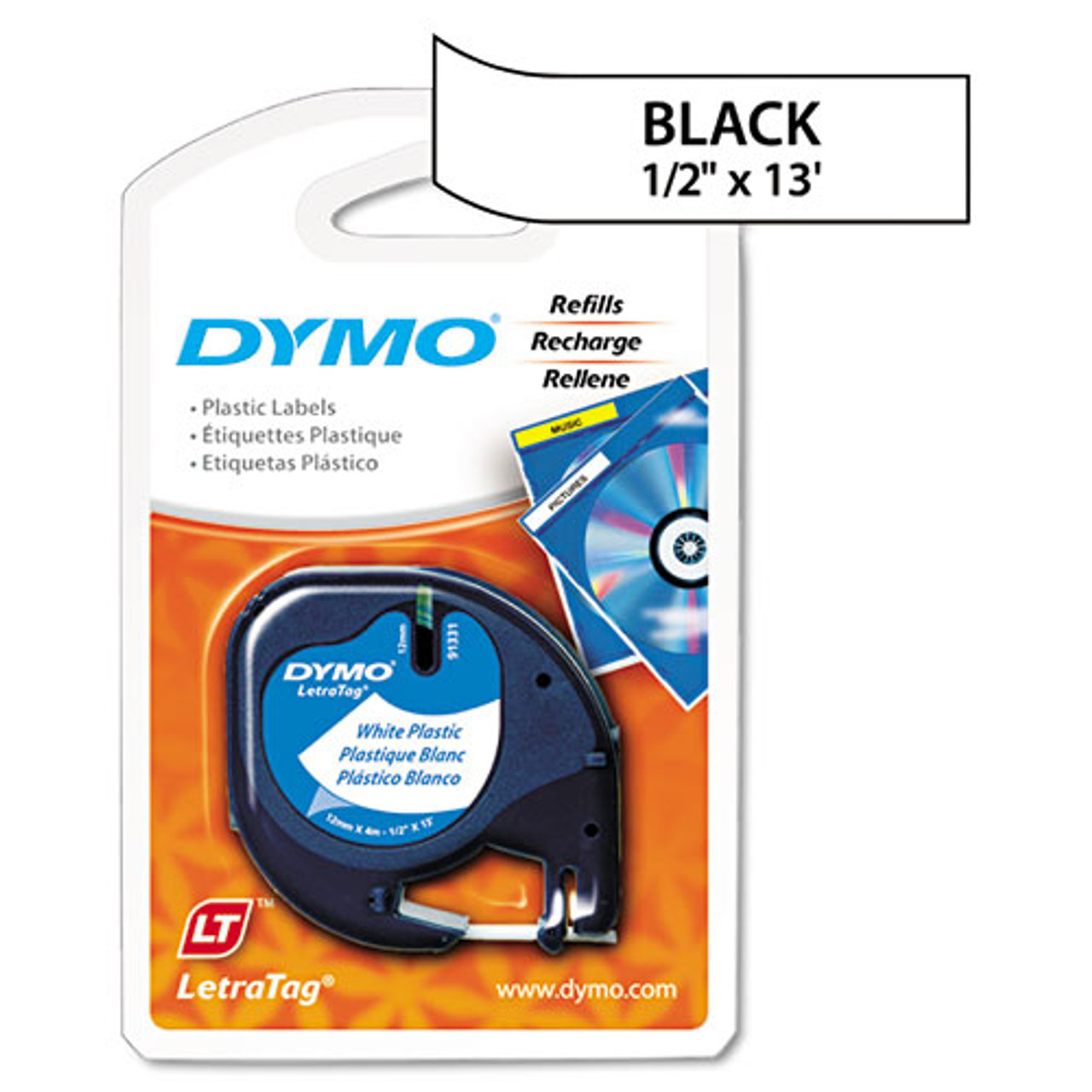 Dymo 91331 1/2 White Plastic Label Machine Tape