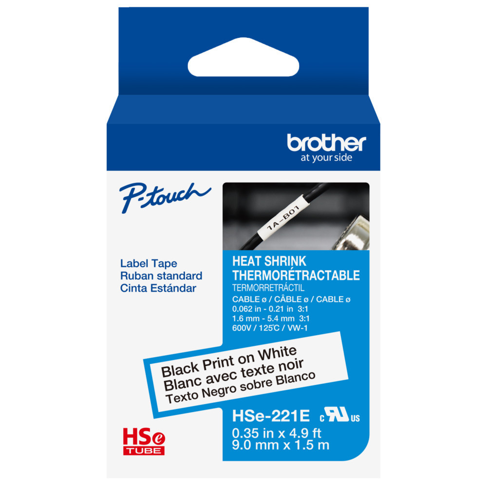 Brother HSe-221e Black on White Heat Shrink Tube 9.0mm (0.35in)