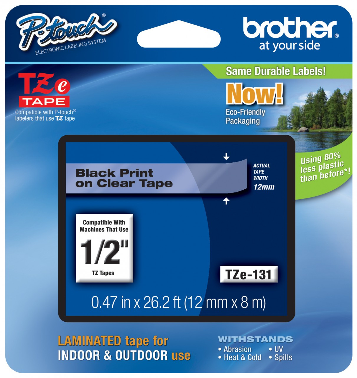 Brother TZe-131 1/2 Black on Clear P-touch Tape (0.47 12mm TZ-131)