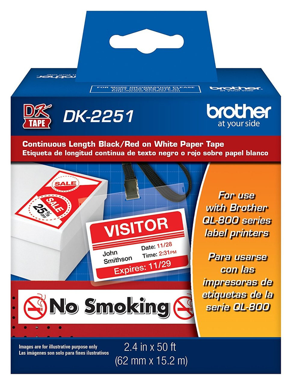 Brother DK2251 Continuous Length Paper Tape Black/Red