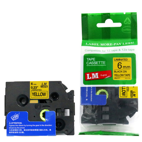LM Tape LMe711 Compatible 1/4 Black On Green P-touch Tape