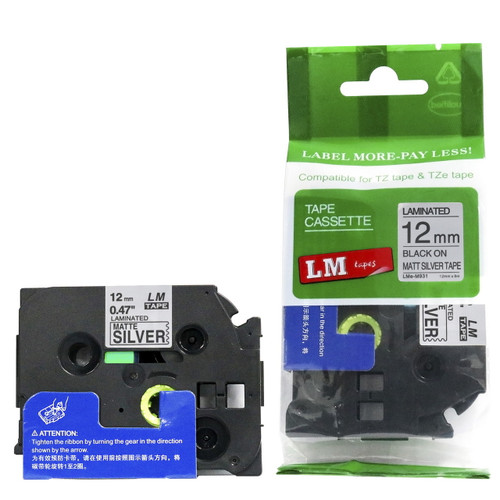 LM Tape LMeM941 Compatible 3/4 Black On Matte Silver P-touch Tape