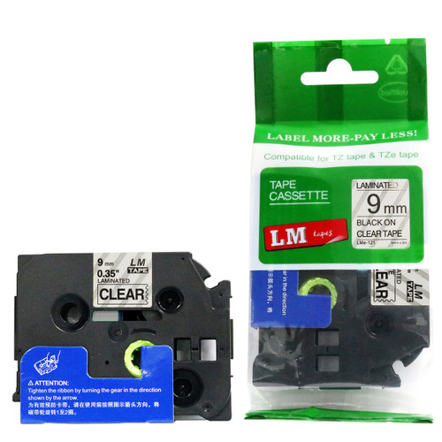LM Tape LMe125 Compatible 3/8 White On Clear P-touch Tape