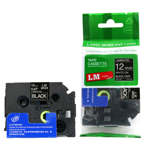 Replacement p-touch white on black label tape