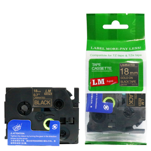 LM Tape LMe841 Compatible 3/4 Black On Gold P-touch Tape, Replaces