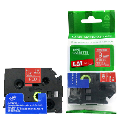 LM Tape LMe222 Compatible 3/8 Red On White P-touch Tape, Replaces