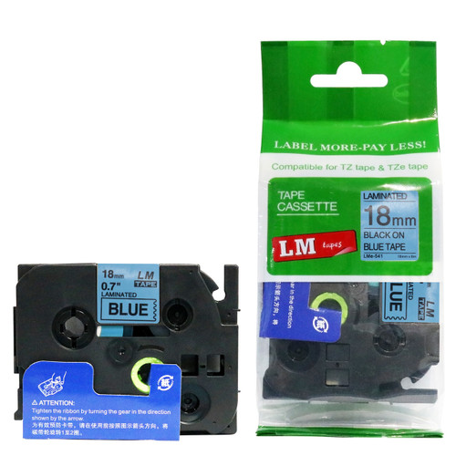 LM Tape LMe143 Compatible 3/4 Blue On Clear P-touch Tape, Replaces