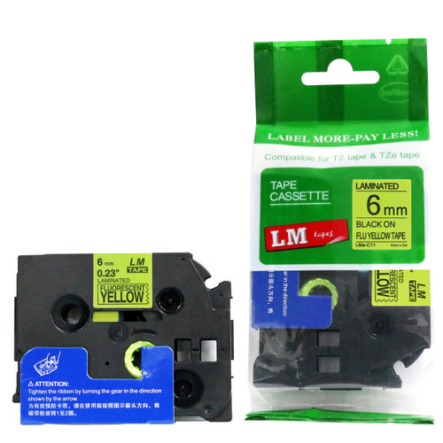 LM Tape LMeD11 Compatible 1/4 Black On Fluorescent Green P-touch