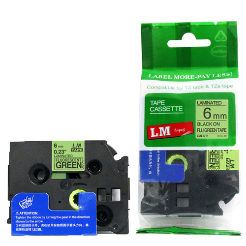 LM Tape LMe711 Compatible 1/4 Black On Green P-touch Tape