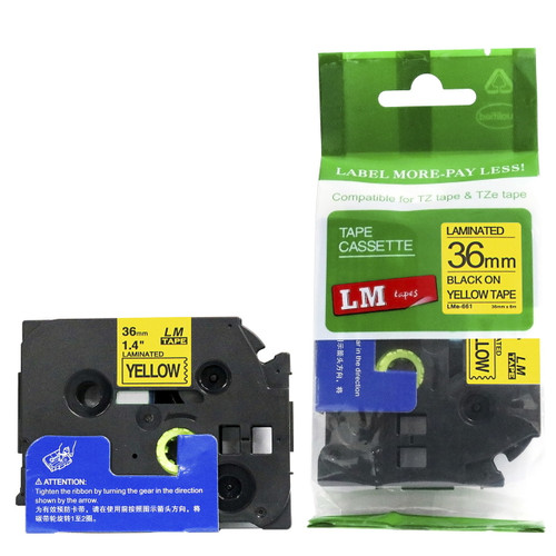 LM Tape LMeC61 Compatible 1-1/2 Black On Fluorescent Yellow P
